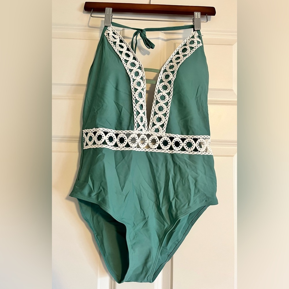 Cupshe sage lace crochet insert swimsuit